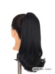 中等卷馬尾合成纖維接髮 - 黑色 - 查看 2