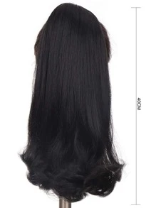 中等卷馬尾合成纖維接髮 - 黑色 - 查看 3