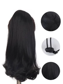 中等卷馬尾合成纖維接髮 - 黑色 - 查看 4