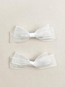 2入組網紗蝴蝶結裝飾鴨嘴夾適用於返校 - 白色 - 查看 2