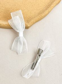 2入組網紗蝴蝶結裝飾鴨嘴夾適用於返校 - 白色 - 查看 3