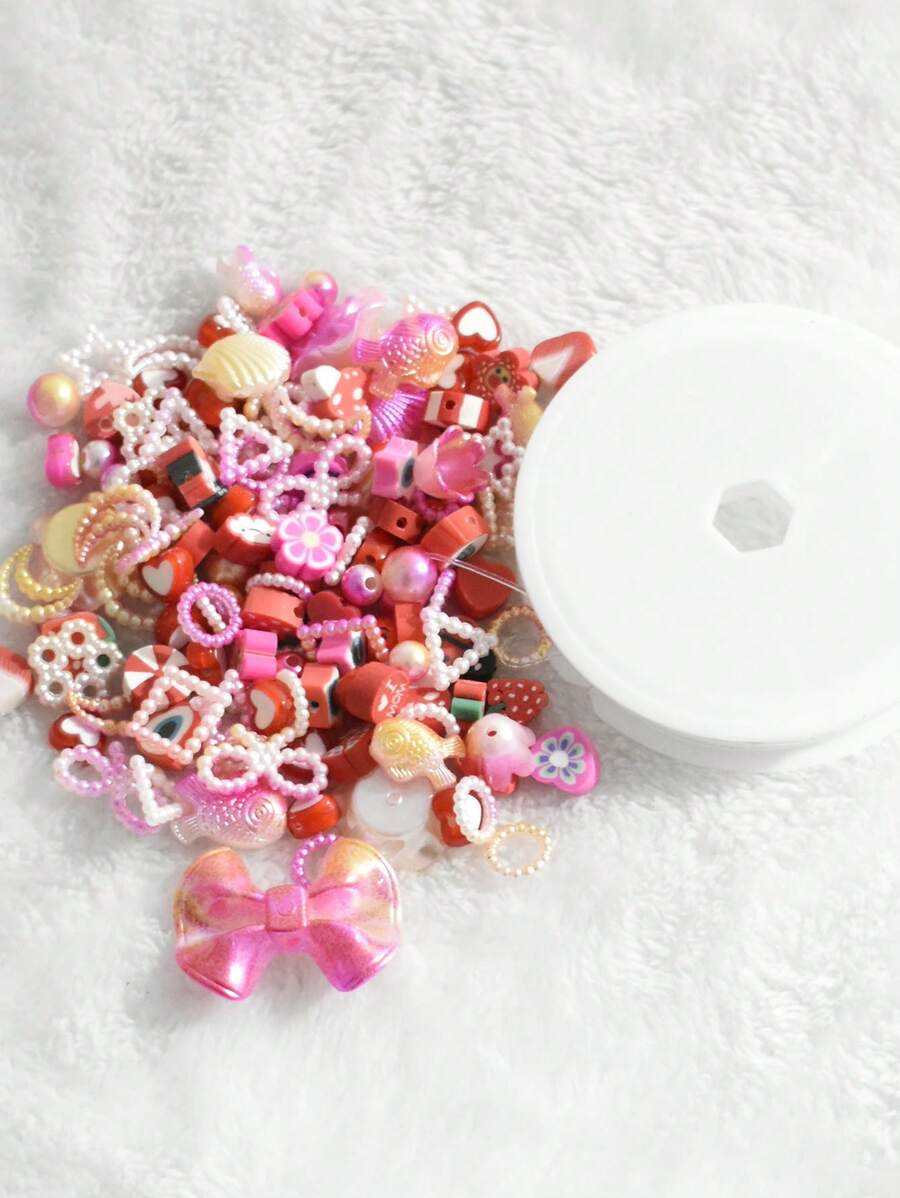1pack Heart & Floral Design DIY Accessory & 1roll Elastic String ...