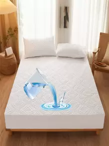 花卉和植物印花防水白色床單三件套