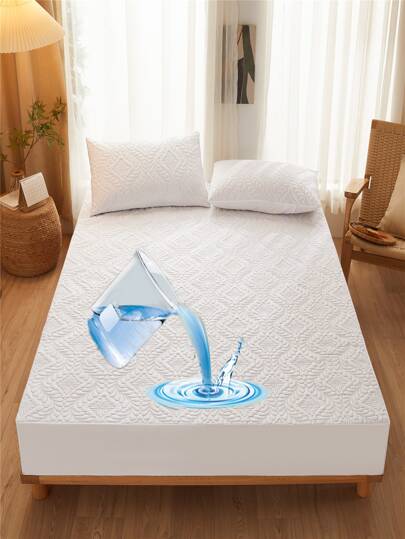 花卉和植物印花防水白色床單三件套