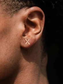 1對時尚水鑽字母銀耳釘適合男士日常裝飾 - 黃色 - 查看 3