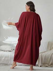 SHEIN Swim Curve Plus Batwing Sleeve Open Front Kimono - Burgundy - View 2