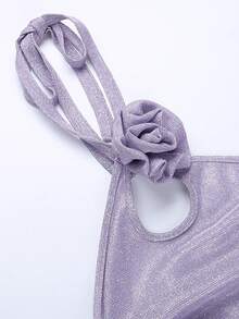 unicolor Top halter & con diseño fruncido Falda - Morado - Ver 7