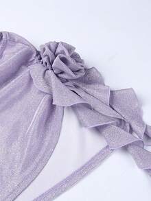 unicolor Top halter & con diseño fruncido Falda - Morado - Ver 3