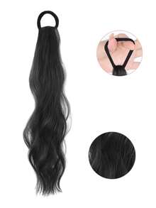 Medium Body Wave Ponytail Synthetic Hair Extension - Black - View 4