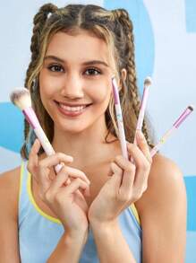 LOONEY TUNES X SHEIN 5pcs Pink Rabbit & Duck Patterned Makeup Brush - Pink - View 5