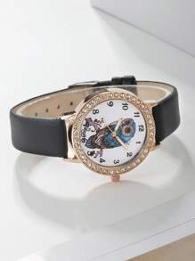 sloggi 1 Miếng Đen PU Polyurethane Dây đeo Duyên dáng Đồ trang trí Rhinestone Hình con cú Tròn Quay số đồng hồ Quartz & 1 Miếng Vòng tay , Đối với Cuộc sống hàng ngày - màu đen - Xem 2