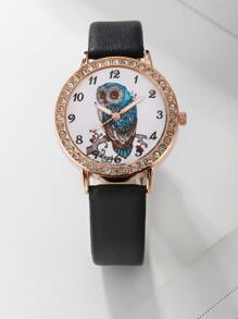 sloggi 1 Miếng Đen PU Polyurethane Dây đeo Duyên dáng Đồ trang trí Rhinestone Hình con cú Tròn Quay số đồng hồ Quartz & 1 Miếng Vòng tay , Đối với Cuộc sống hàng ngày - màu đen - Xem 4