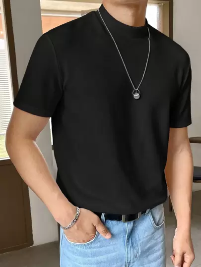 SWAVVY Men Solid Mock Neck Tee, Summer, Couple Things