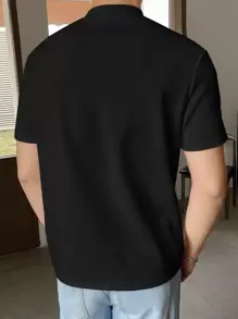 SWAVVY Men Solid Mock Neck Tee, Summer, Couple Things - Black - View 2