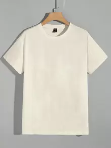 Manfinity VCAY 花卉文字印花休闲圆领短袖针织T恤 - 米色 - 查看 2