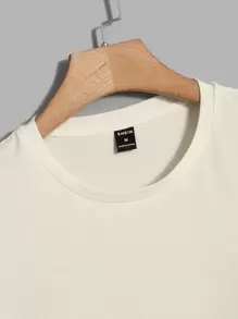 Manfinity VCAY 花卉文字印花休闲圆领短袖针织T恤 - 米色 - 查看 3