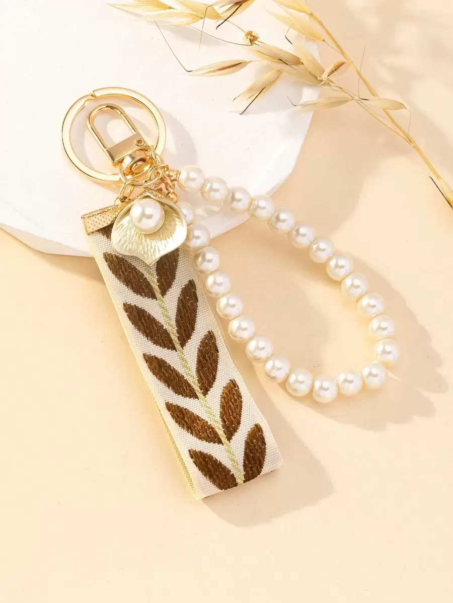 1 pieza Llavero con decoración de perlas falsas tejidas, accesorio de moda, recuerdo, accesorio para coche, dije para bolso, accesorio escolar, perla linda, gótico, Y2K, accesorios de Halloween, ideas de regalo para el Día del Maestro, Navidad, portaidentificaciones con cordón para bolso, accesorios para coche