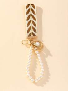 1 pieza Llavero con decoración de perlas falsas tejidas, accesorio de moda, recuerdo, accesorio para coche, dije para bolso, accesorio escolar, perla linda, gótico, Y2K, accesorios de Halloween, ideas de regalo para el Día del Maestro, Navidad, portaidentificaciones con cordón para bolso, accesorios para coche