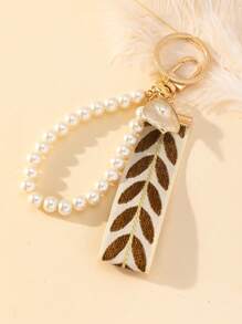 1 pieza Llavero con decoración de perlas falsas tejidas, accesorio de moda, recuerdo, accesorio para coche, dije para bolso, accesorio escolar, perla linda, gótico, Y2K, accesorios de Halloween, ideas de regalo para el Día del Maestro, Navidad, portaidentificaciones con cordón para bolso, accesorios para coche