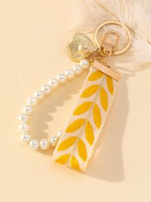 1 móc khóa trang trí ngọc trai dệt thời trang - Màu vàng - Xem 2
