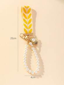 1 móc khóa trang trí ngọc trai dệt thời trang - Màu vàng - Xem 3