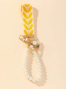 1 móc khóa trang trí ngọc trai dệt thời trang - Màu vàng - Xem 4