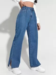 SHEIN EZwear Jeans de pierna recta con bolsillo oblicuo