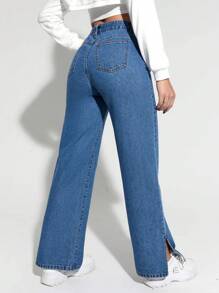 SHEIN EZwear Jeans de pierna recta con bolsillo oblicuo