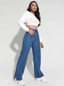 SHEIN EZwear Jeans de pierna recta con bolsillo oblicuo