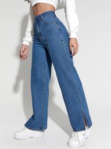SHEIN EZwear Jeans de pierna recta con bolsillo oblicuo