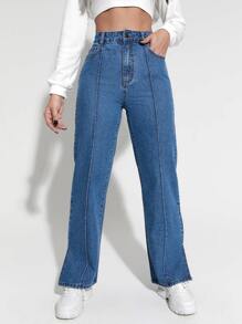 SHEIN EZwear Jeans de pierna recta con bolsillo oblicuo