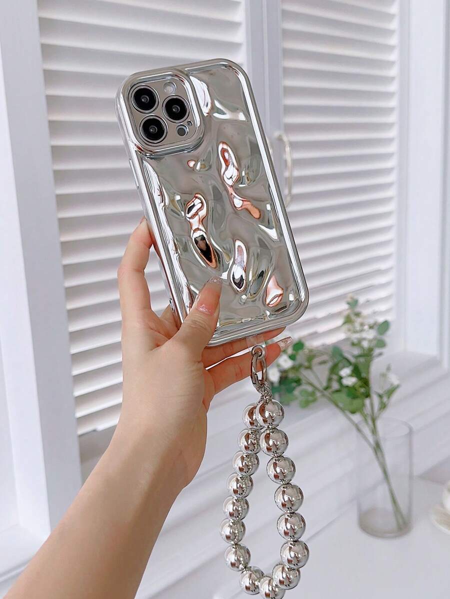 Textured Anti-fall Phone Case With Lanyard - Silver - View 1