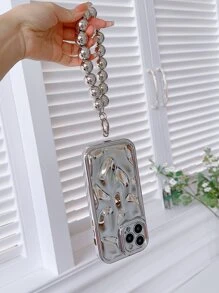Textured Anti-fall Phone Case With Lanyard - Silver - View 2