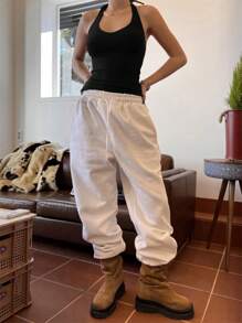 DAZY Solid Backless Halter Top Tank Tops - Black - View 6