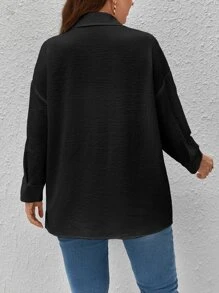 SHEIN Essnce Camisa unicolor de hombros caídos con botón delantero - Negro - Ver 2