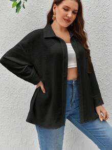 SHEIN Essnce Camisa unicolor de hombros caídos con botón delantero - Negro - Ver 5