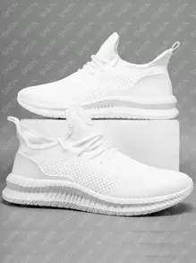 男士防滑透氣繫帶運動戶外白色織物跑步鞋