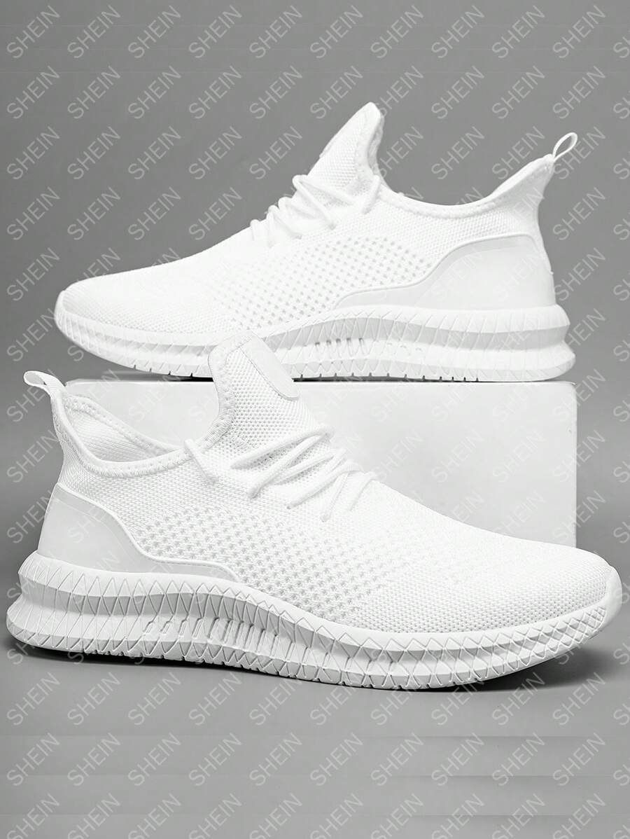 男士防滑透氣繫帶運動戶外白色織物跑步鞋