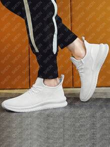 男士防滑透氣繫帶運動戶外白色織物跑步鞋