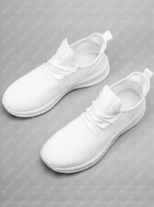 男士防滑透氣繫帶運動戶外白色織物跑步鞋