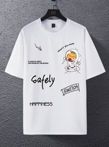 Manfinity Hypemode Lỏng lẻo phù hợp Nam Đồ họa hoạt hình và khẩu hiệu Thả vai Áo thun - trắng - Xem 2