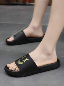 Men Graphic Pattern Slides, Fashion Summer Slides - Black - View 3