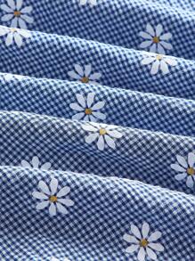 SHEIN MOD Gingham Floral Print Ruched Bust Cami Dress,Backless - Blue - View 3