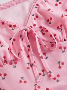 SHEIN MOD Cherry Print Knot Front Crop Tee - Multicolor - View 3