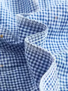 SHEIN MOD Gingham Floral Print Ruched Bust Cami Dress,Backless - Blue - View 4