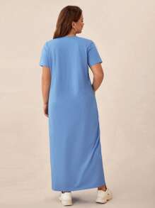 SHEIN BASICS Vestido De Camiseta Sólida De Talla Grande - Azul - Ver 2
