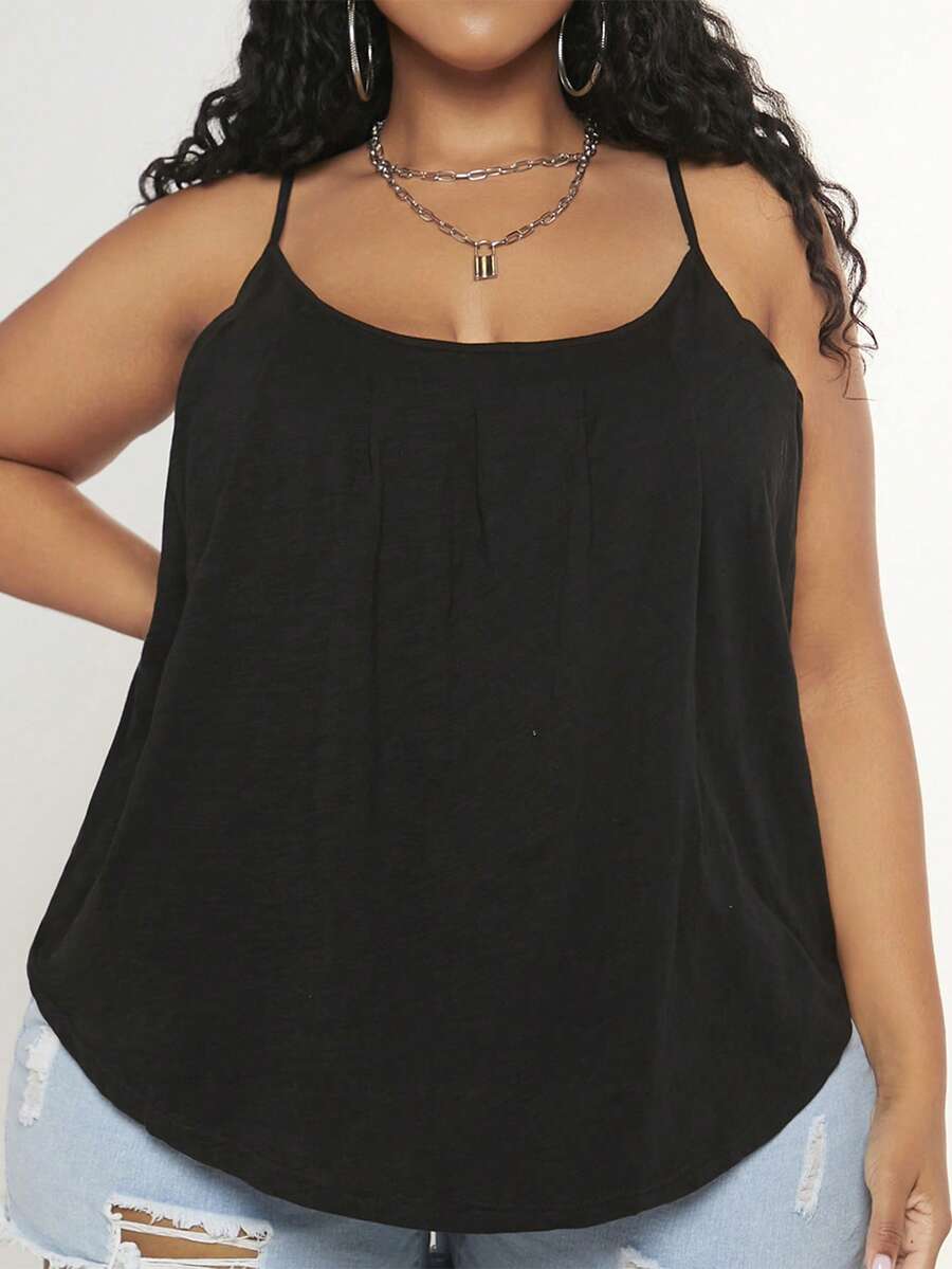 SHEIN CURVE+ Top de tirantes unicolor - Negro - Ver 1