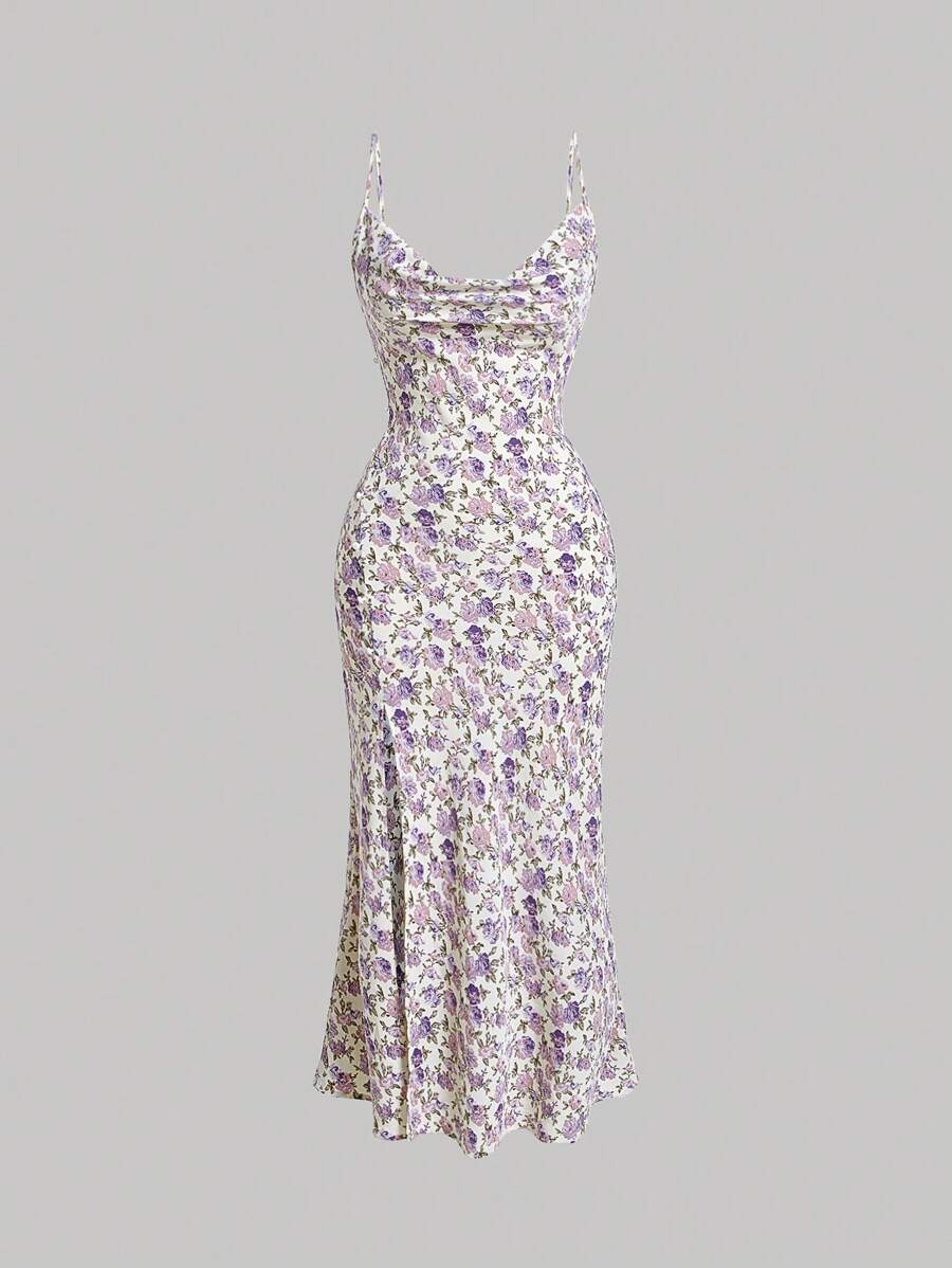 SHEIN MOD Đầm Lộ Lưng Dây kéo Tách cao Họa tiết hoa Boho - Nhiều màu - Xem 1