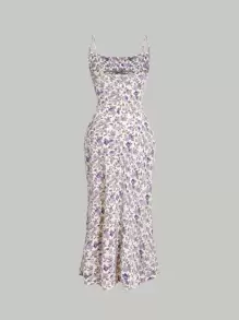 SHEIN MOD Đầm Lộ Lưng Dây kéo Tách cao Họa tiết hoa Boho - Nhiều màu - Xem 2