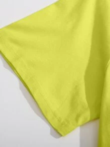 SHEIN LUNE Áo thun nữ Hoạt hình Lá thư Giải trí - Màu xanh chanh - Xem 3